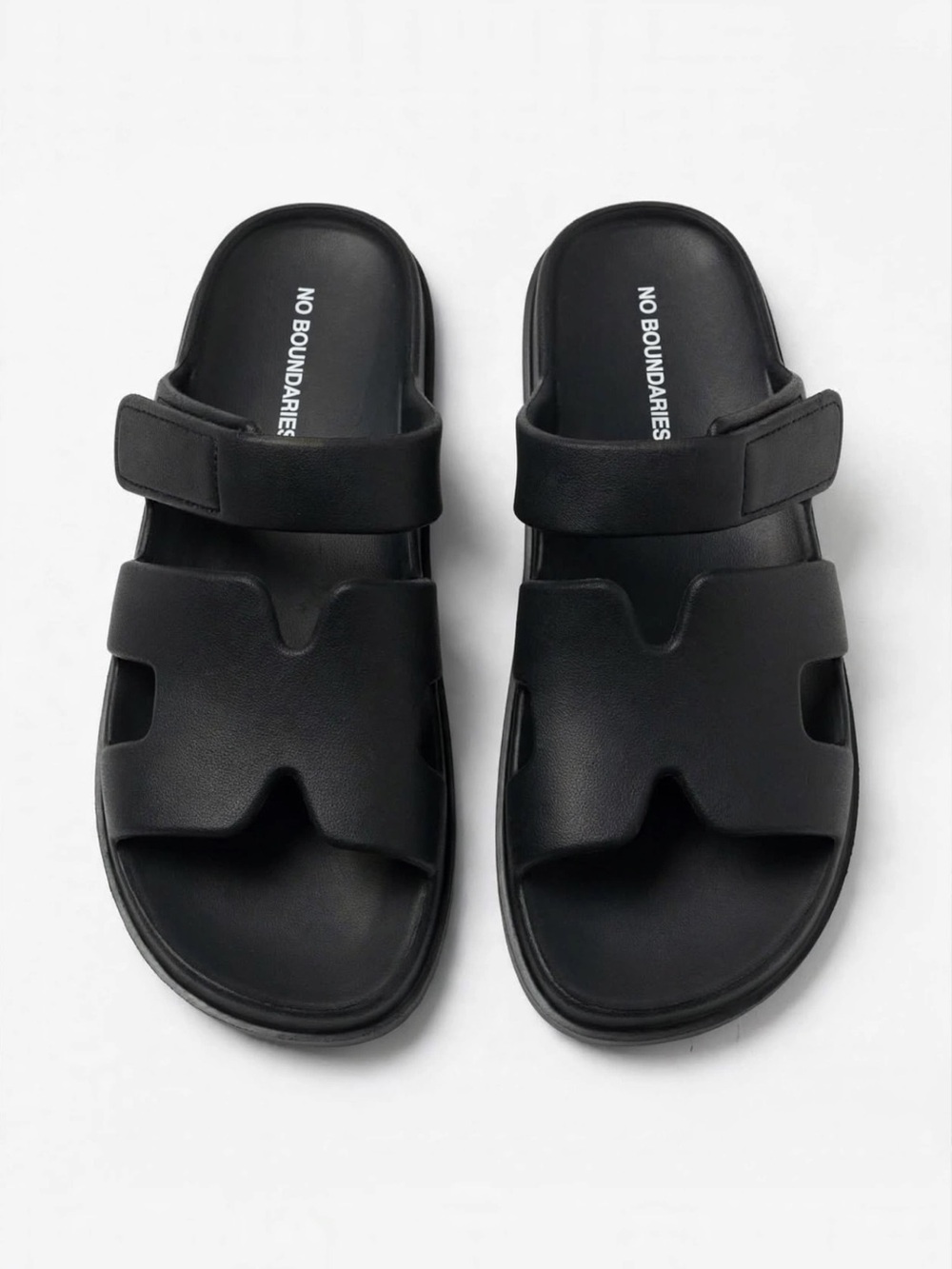 No Boundaries Men's Black Dual-Strap Casual Slide Sandals